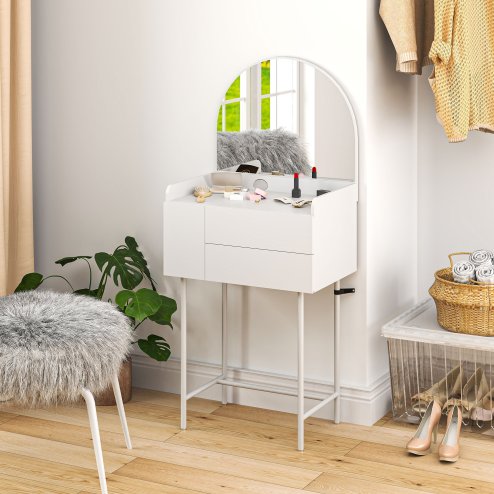 HOMCOM Dressing Table with Arched Mirror, Modern Makeup Desk with 3 Drawers, Small Vanity Table for Bedroom, Small Spaces, 60 x 42.5 x 131 cm, White