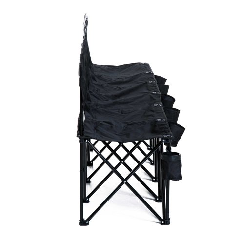 Outsunny 6 Seater Folding Bench, Outdoor Camping Chair Portable Sports Spectator Chair with Metal Frame, Cup Holder & Carry Bag, Black