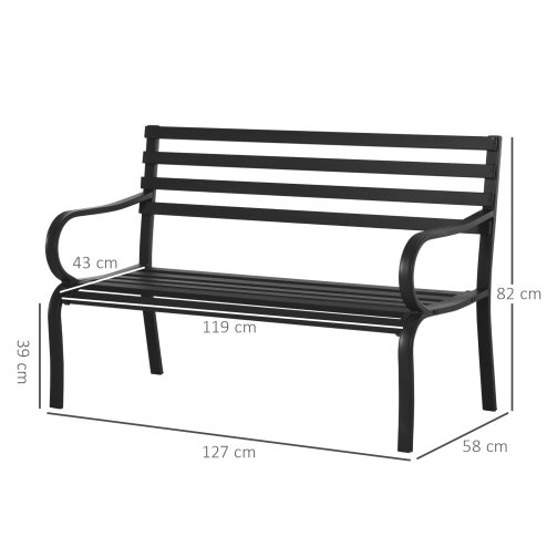 Outsunny 2 Seater Metal Garden Park Bench Porch Chair Furniture Patio Outdoor Park Loveseat Seat Black
