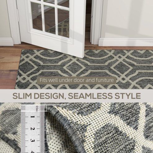 HOMCOM UV Resistant Indoor & Outdoor Area Rug, Easy-Cleaning Machine Washable Rug with Geometric Pattern for Patio, Garden, Kitchen, Bathroom or Living Room, 170 x 120 cm, Grey