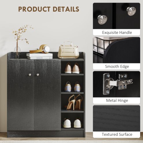 HOMCOM Shoe Storage Cabinet Two Doors w/ Adjustable 4 Shelves Cupboard Footwear Rack Stand Organiser Hallway 