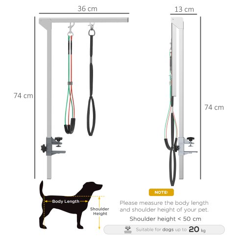 PawHut Foldable Pet Grooming Arm w/ Clamp 30 Inch Height Adjustable, Dog Grooming Loop, Two No Sit Haunch Holders for Small Medium Dogs, Sliver