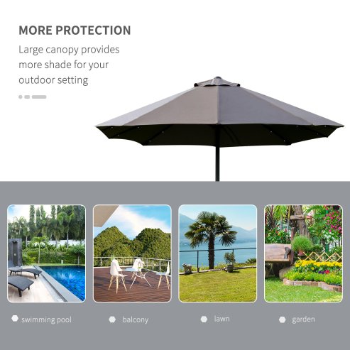 Outsunny 4.4m Double-Sided Sun Umbrella Garden Parasol Patio Sun Shade Outdoor with LED Solar Light, NO BASE INCLUDED, Dark Grey