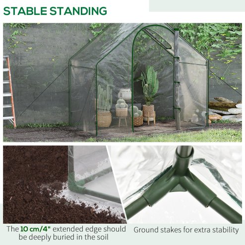 Outsunny Walk In PVC Greenhouse Garden Outdoor Flower Planter Steel Frame w/ Zipped Door & Window 180 x 100 x 168CM Clear