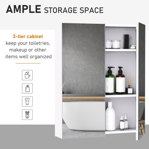 HOMCOM Mirror Cabinet, Wall Mount Bathroom Storage Cabinet with Adjustable Shelf, Double Door Cupboard, 60 x 15 x 75 cm