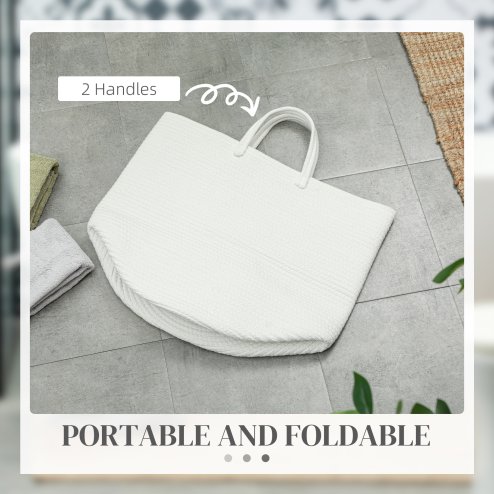 HOMCOM 36L Laundry Hamper, Cotton Rope Laundry Basket with Handles, Collapsible Washing Bin, 38 x 45cm, Cream White