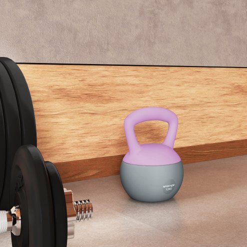 SPORTNOW Soft Kettlebell, 12kg Kettle Bell with Non-Slip Handle for Home Gym Weight Lifting and Strength Training, Purple and Grey