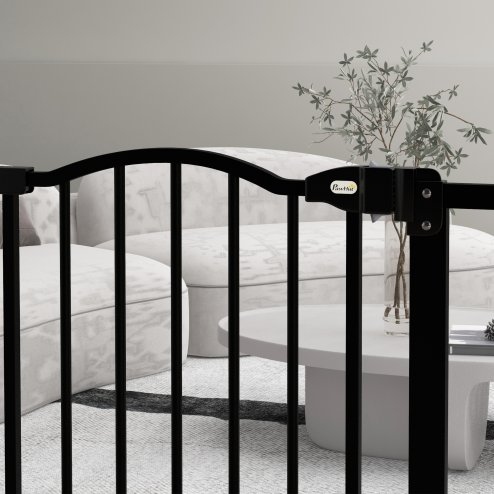 PawHut Pressure Fit Dog Stair Gate No Drilling Safety Gate Auto Close for Doorways, Hallways, 74-80cm Adjustable, 78cm Tall, Black