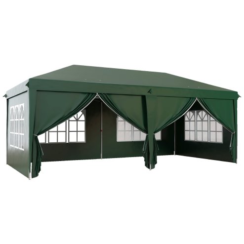 Outsunny 3 x 6 m Pop Up Gazebo with Sides and Windows, Height Adjustable Wedding Camping Party Tent Canopy Marquee with Storage Bag for Garden, Event, Green