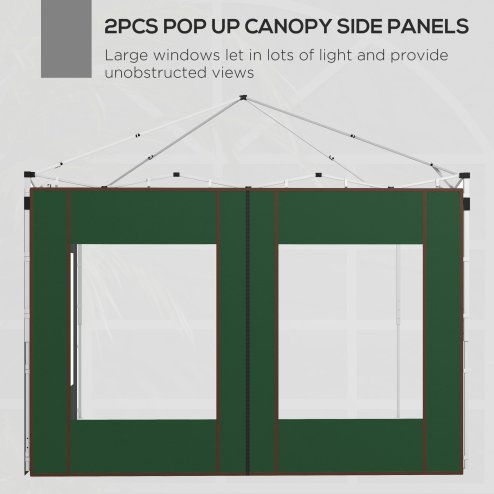 Outsunny Gazebo Side Panels with Zipped Doors and Windows, for 3x3(m) or 3x6m Pop Up Gazebo, 2 Pack Sides Replacement, Green