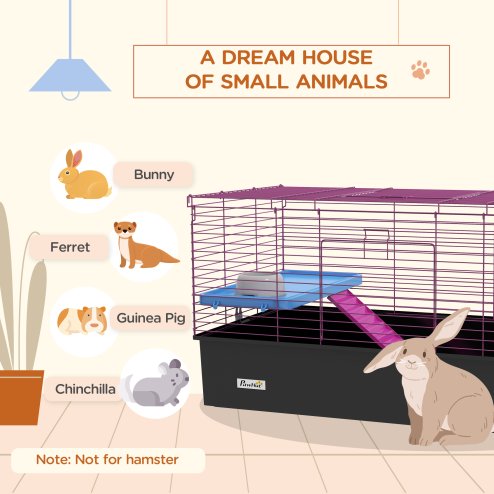 PawHut Guinea Pig Cage Chinchillas Rabbit Small Animal Cage with Ramp, Dish, Water Bottle, 99 x 52 x 53cm, Black