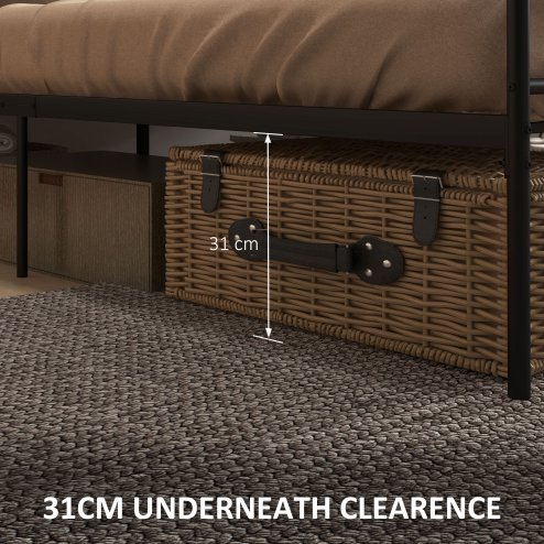 HOMCOM 5ft4 King Metal Bed Frame, Steel Bed Base with Headboard and Footboard, 31cm Under-bed Storage Space and Metal Slat Support for Bedroom, 165 x 211cm, Black