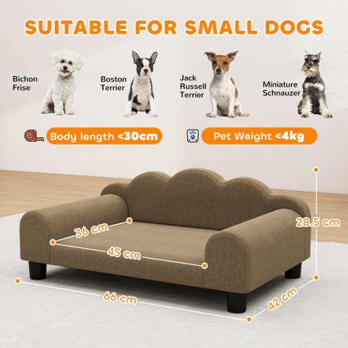 PawHut Dog Sofa Bed, Elevated Cat Sofa with Backrest and Armrest, Breathable Pet Lounge for Indoor Small Dogs, Brown