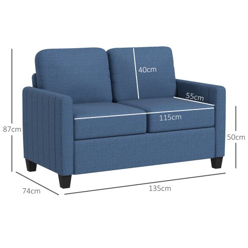 HOMCOM 2 Seater Sofa, Channel Tufted Modern Fabric Couch, Comfy Upholstered Small Sofa Loveseat with Spring Cushion, Back Pillow, for Living Room, Bedroom, Office