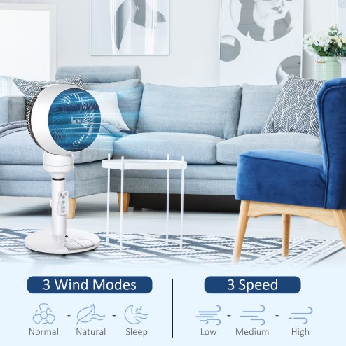 HOMCOM 9'' Air Circulator Fan 3 Speed 3 Mode, 70° Oscillation 90° Vertical Tilt, Remote Controller, for Living Room, Bedroom, Office, Black and White