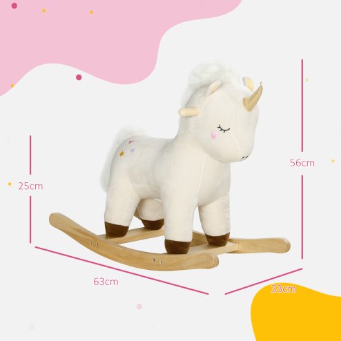 AIYAPLAY Rocking Horse, Kids Ride On Horse with Unicorn Design, Sounds, Plush Ride On Toy for Ages 2-4 Years, White