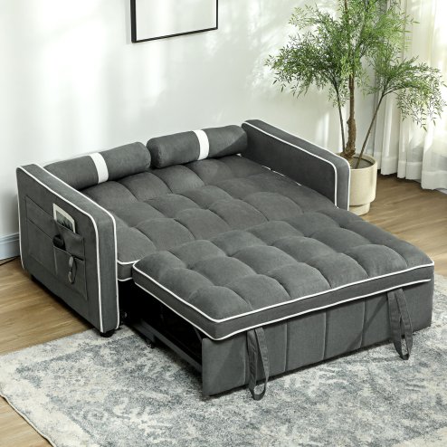 HOMCOM 2 Seater Sofa Bed, Click Clack Pull Out Sofa Bed with Adjustable Backrest and Pillows, 3-in-1 Modern Tufted Settee for Living Room, Bedroom, Guest Room, Charcoal Grey