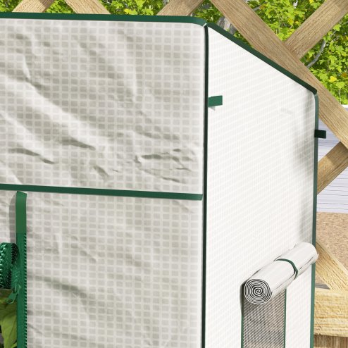 Outsunny Tomato Greenhouse with Reinforced PE Cover, Walk-in Garden Growhouse with Large Roll-up Door and 2 Mesh Windows, Portable Indoor Outdoor Green House, 196L x 77W x 178Hcm, White