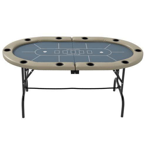 SPORTNOW 10 Player Folding Poker Table, Oval Portable Blackjack Casino Table with Cup Holders, Cushioning Edge, Brown and Blue