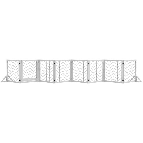 PawHut Freestanding Pet Gate, 8 Panels Dog Playpen, Foldable Dog Barrier with 2 Pcs Support Feet, for House, Doorway, Stairs, Small and Medium Dogs - White
