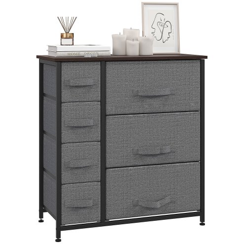 HOMCOM Chest of Drawers with 7 Drawers, Fabric Drawers with Large Storage Space, Drawers Dresser with Metal Frame, Adjustable Feet for Bedroom Living Room