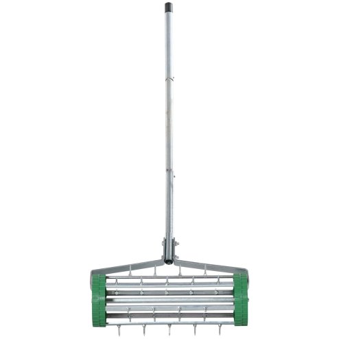 Outsunny Garden Rolling Lawn Aerator Heavy Duty Steel Grass Roller w/ Adjustable Handle