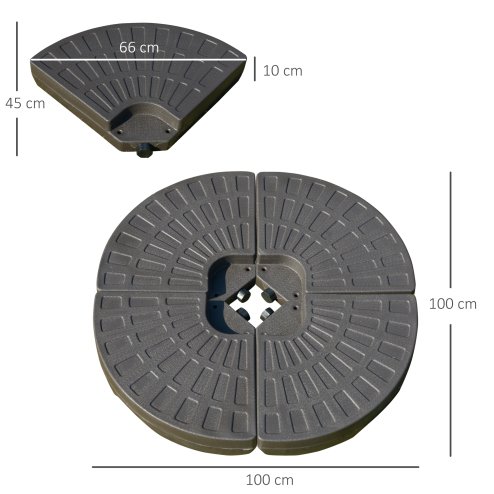 Outsunny 4 PCs Portable Round Parasol Base Up to 100kg, Sand or Water Fillable Umbrella Cross Stand Weights Holder for Cantilever Banana Hanging Parasol