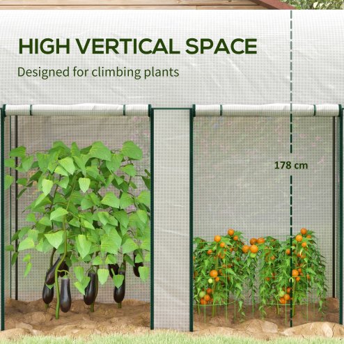 Outsunny Walk-In Greenhouse with Zipped Roll Up Doors, Small Tomato Greenhouse with Plastic Cover and Arched Top for Flowers, Vegetables and Herbs, 200 x 100 x 178cm, White