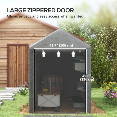 Outsunny 1.2 x 1.8m Garden Storage Shed Tent, Portable Shed Shelter with Galvanised Steel Frame and Large Door, for Motorbike, Garden Tools, Bike Storage
