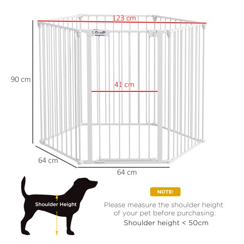 PawHut 2 in 1 Multifunctional Dog Pen, Safety Pet Gate, 6 Panels Dog Playpen with Double-Locking Door, Foldable Dog Barrier for Medium Dogs, 90Hcm - White