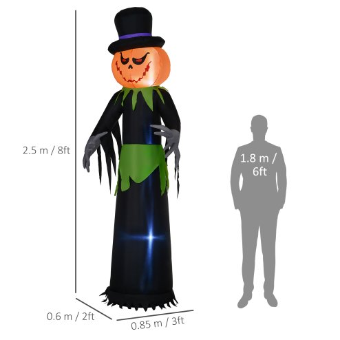 Outsunny 8FT Tall Halloween Inflatable Pumpkin Ghost in A Hat, Blow-Up Outdoor Halloween Decoration with LED Lights for Lawn, Garden, Party