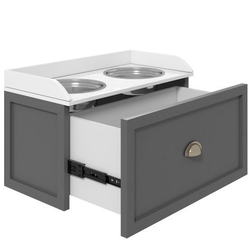PawHut Stainless Steel Raised Dog Bowls, Double Dog Food and Water Bowl w/ 21L Storage Drawer, for Large Dogs - Grey