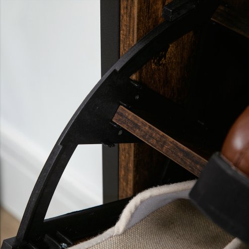 HOMCOM Industrial Shoe Cabinet with 2 Flip Drawers, Narrow Shoe Storage Cabinet for 12 Pairs, Freestanding Slim Shoe Rack for Entryway, Hallway, Rustic Brown