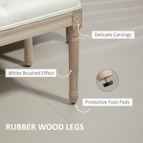 HOMCOM Bedroom End of Bed Bench, 117cm French Vintage Bench with Thick Padding and Wood Legs, Button Tufted Bench for Entryway Living Room Bedroom Decor, Cream White