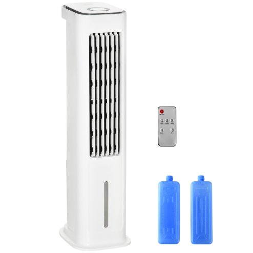 HOMCOM Evaporative Air Cooler, 5L Water Tank Oscillating Ice Cooling Fan with 3 Modes, 3 Speeds, 10H Timer, Detachable & Washable Filter, LED Display & Remote Control and Oscillation, White