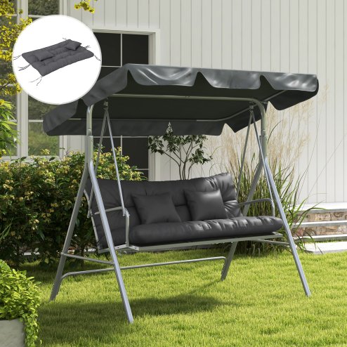 Outsunny Outdoor Seat Cushions Back Cushion with 2 Pillows, Water Repellent Seat Pads for 3-Seater Chair, Swing, Sofa, CUSHIONS ONLY, NO SWING, Charcoal Grey