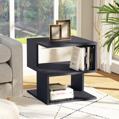 HOMCOM Side Table Square Coffee Table Modern End Table with 2 Tier Storage Shelves for Living Room, Bedroom