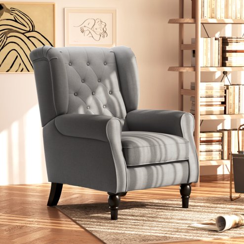 HOMCOM Retro Accent Chair, Linen Wingback Armchair with Wood Frame Button Tufted Design for Living Room Bedroom
