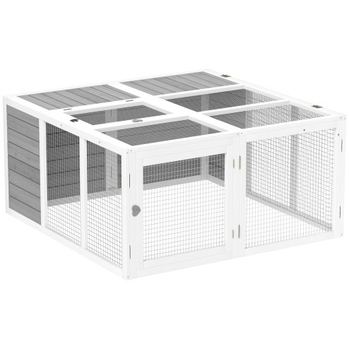 PawHut 48 Inch Rabbit Hutch Rabbit Run Small Animal Guinea Pig House Bunny Cage Hideaway Outdoor with Openable Roof Grey