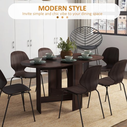 HOMCOM Folding Dining Table, Drop Leaf Table for Small Spaces, Oval Tabletop for Dining Room, Chocolate Wood Effect