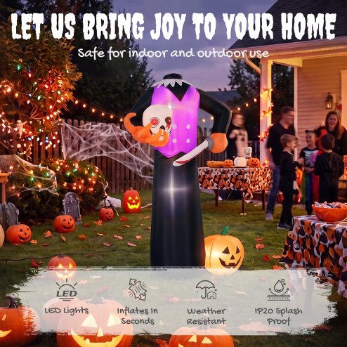 Outsunny 6 FT Halloween Inflatable Headless Skeleton, Scary Halloween Decoration, Inflatable Skeleton Blow Up Decoration with Built-in Colourful LED Lights for Garden Indoor Outdoor Decor