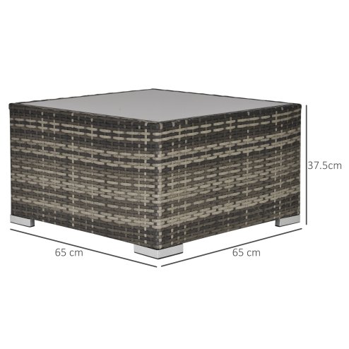 Outsunny Rattan Garden Coffee Table, 65 cm Square Garden Rattan Table with Tempered Glass Top, All-Weather Wicker Bistro Outdoor Furniture for Patio, Balcony, Porch, Deep Grey
