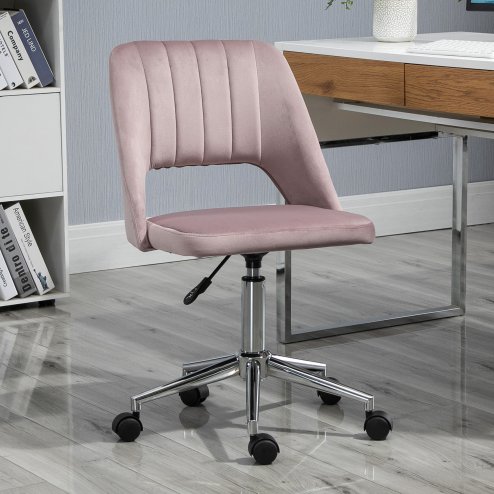 Vinsetto Mid Back Office Chair, Velvet Fabric Swivel Scallop Shape Computer Desk Chair for Home Study Bedroom, Pink
