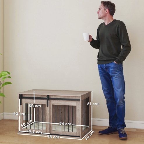 PawHut Dog Crate Furniture, Dog House Furniture Style for Large Breeds, Pet Kennel with Removable Cushion for Indoor Use, 98 x 58 x 61cm, Brown