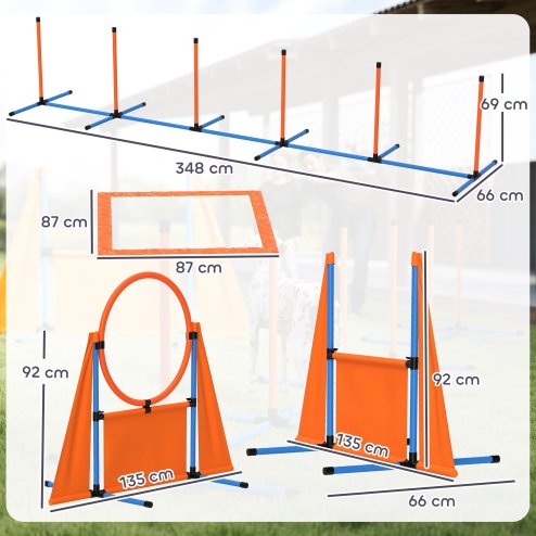 PawHut Dog Agility Equipment, 7-Piece Pet Agility Training Set with Weave Poles, Jump Ring, Hurdle, Pause Box, Bag, Obstacle Training Course Kit, Orange