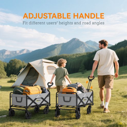 Outsunny 90L Festival Trolley on Wheels, Folding Camping Trolley Cart with Adjustable Handle, Portable for Outdoor, Garden, Shopping, Fishing, Dark Grey
