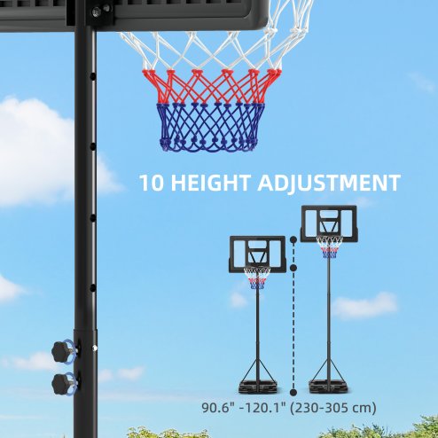 SPORTNOW Basketball Hoop Outdoor, Basketball Hoop and Stand with 10-Level Adjustable Height, Weighted Base, Portable on Wheels, 2.3-3.05m, for Teens, Adults