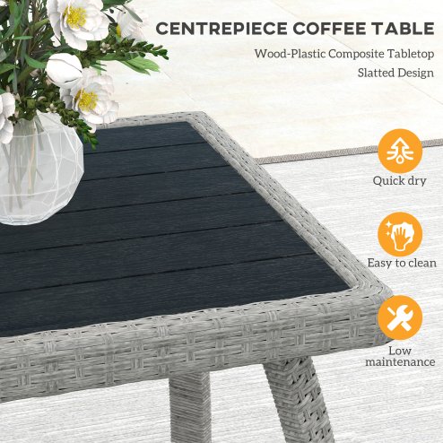 Outsunny 4 Piece Rattan Garden Furniture Set, Garden Sofa Set with 5-Level Adjustable Armchairs, Loveseat, Coffee Table and Cushions, Wicker Outdoor Conservatory Furniture for Patio Balcony, Grey