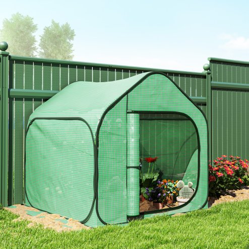 Outsunny Mini Pop Up Greenhouse with Reinforced PE Cover, Foldable Small Greenhouse with Zipper Door for Indoor Outdoor, 150 x 148 x 148 cm, Green