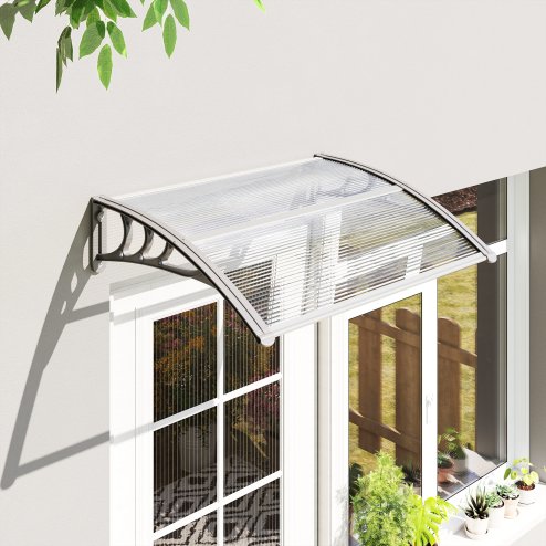 Outsunny Front Door Canopy Outdoor Awning Aluminium Rigid Plastic Polycarbonate Rain Shelter UV Water Rain Resistant 100 x 75cm Clear